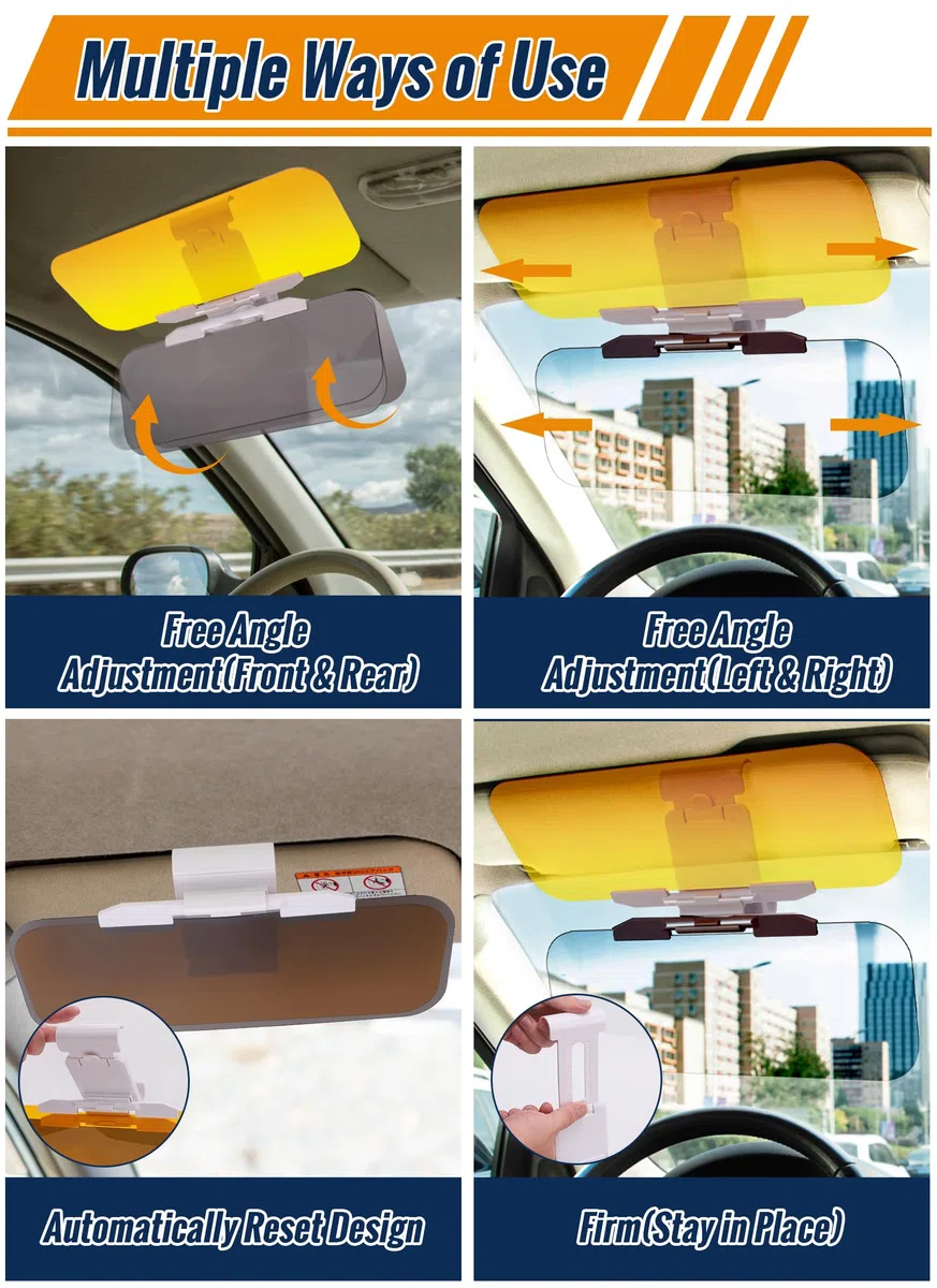 Visera Antideslumbrante 2 en 1 Visera HD para Automóvil para Conducción Diurna y Nocturna Visera para Automóvil Bloqueador Solar Parasol Ajustable para Automóvil y Extensor de