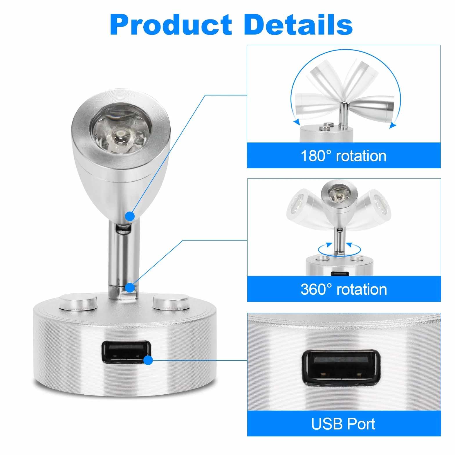 SUPAREE Luces Camper 12V Luz Lectura 12V USB Lampara LED Autocaravana Regulable 3200K con Puertos USB Interruptor Táctil para Furgoneta Caravana RV Van Barco 2 Piezas