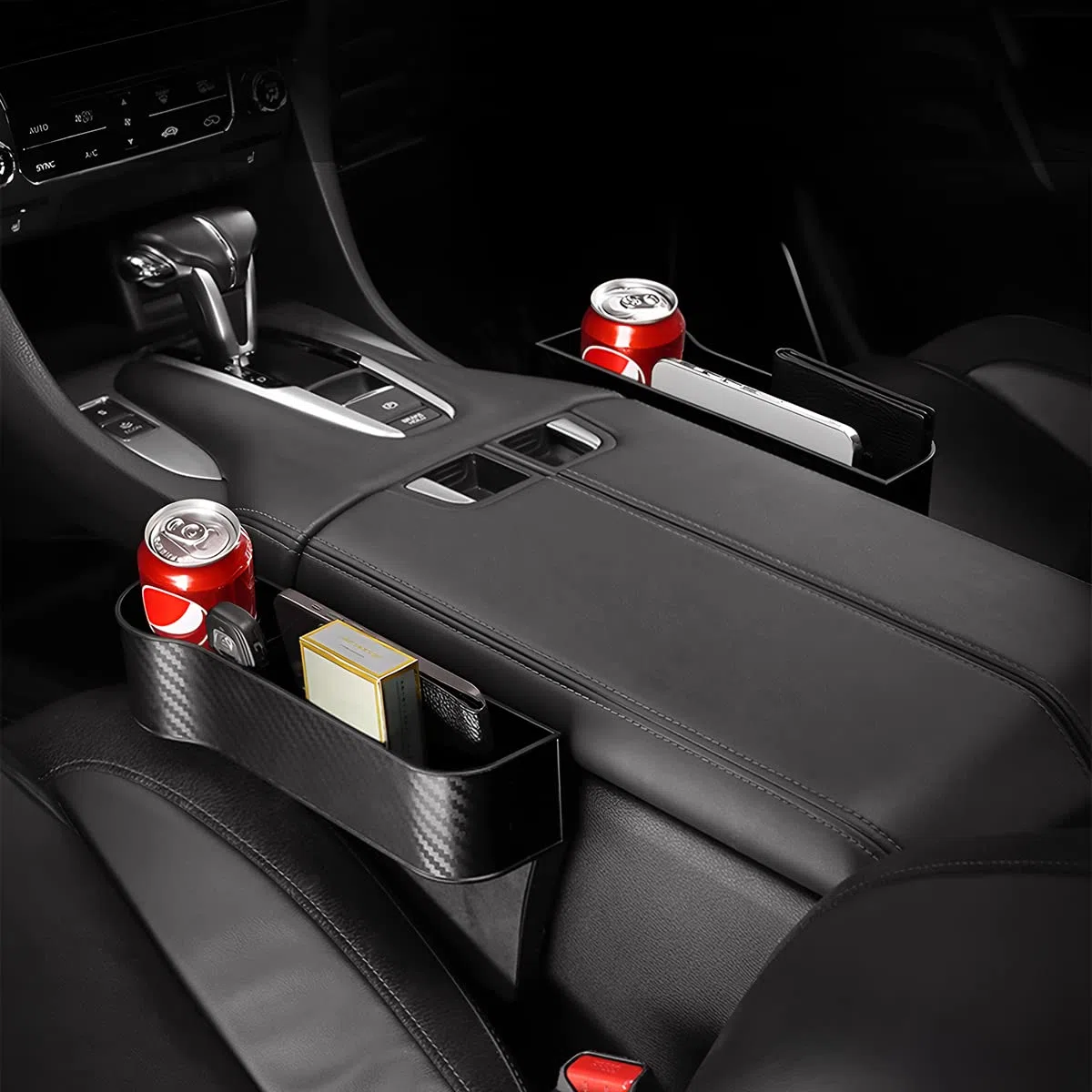 2 Piezas Organizador de Almacenamiento Gap Asiento de Coche, Asiento Universal Auto Gap Organizador Caja, Caja de Almacenamiento de Asiento de Automóvil, para Móviles Llaves(Negro)