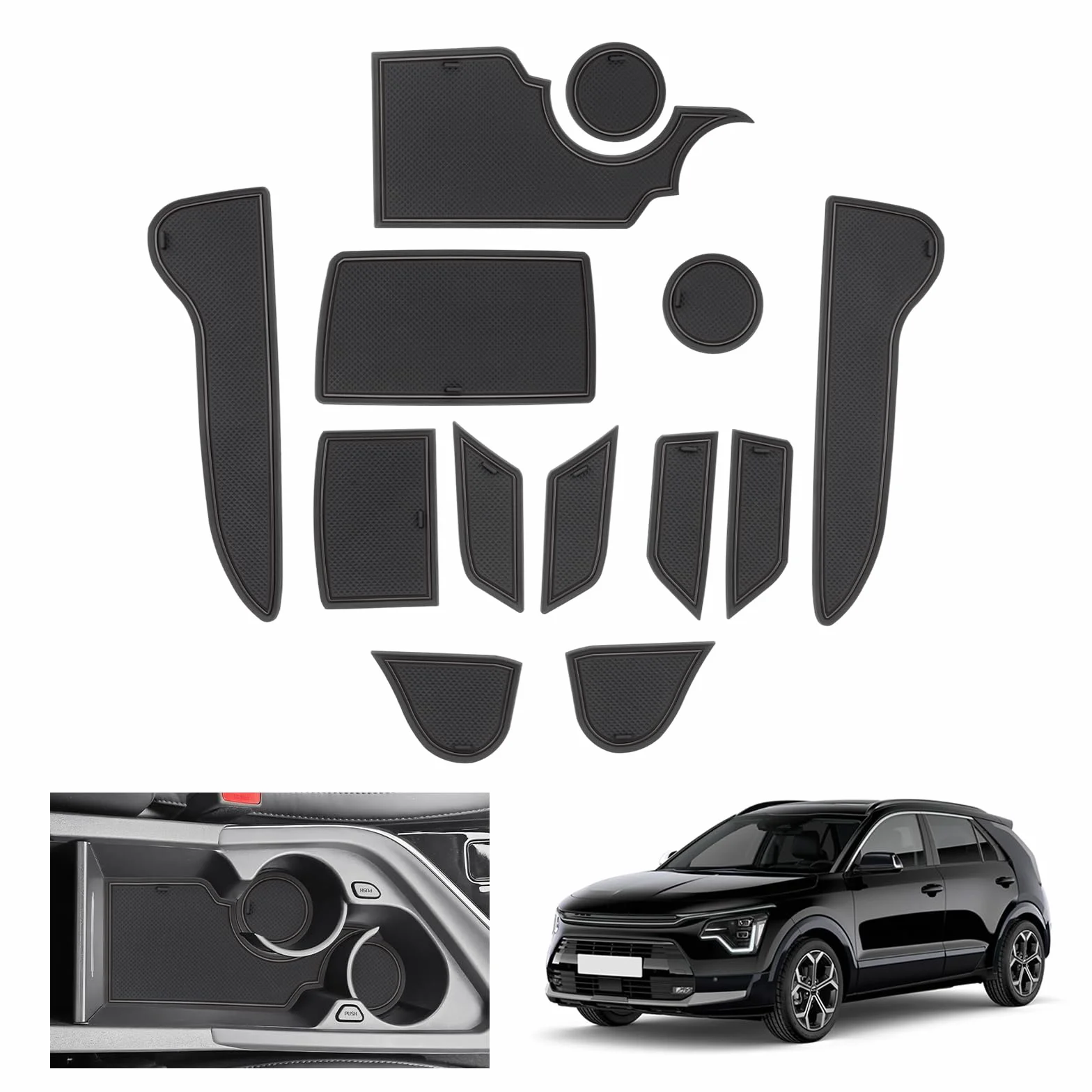 GAFAT Compatible con Kia Niro SG2 Hybrid e-Niro EV 2022-2025 Alfombrillas Antideslizantes, Niro 2024 Alfombras de Goma Antideslizantes Consola Central, Soporte para Vasos, Niro SG2 Accesorios (Negro)