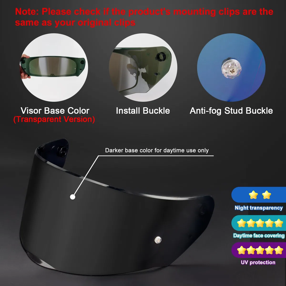 PSLER Visera de Casco para LS2 Outer FF320 Rapid FF353 Assault FF328 Stream FF800, Visera Tintada para Casco de Motocicleta Accesorios de Repuesto(Negro Oscuro)