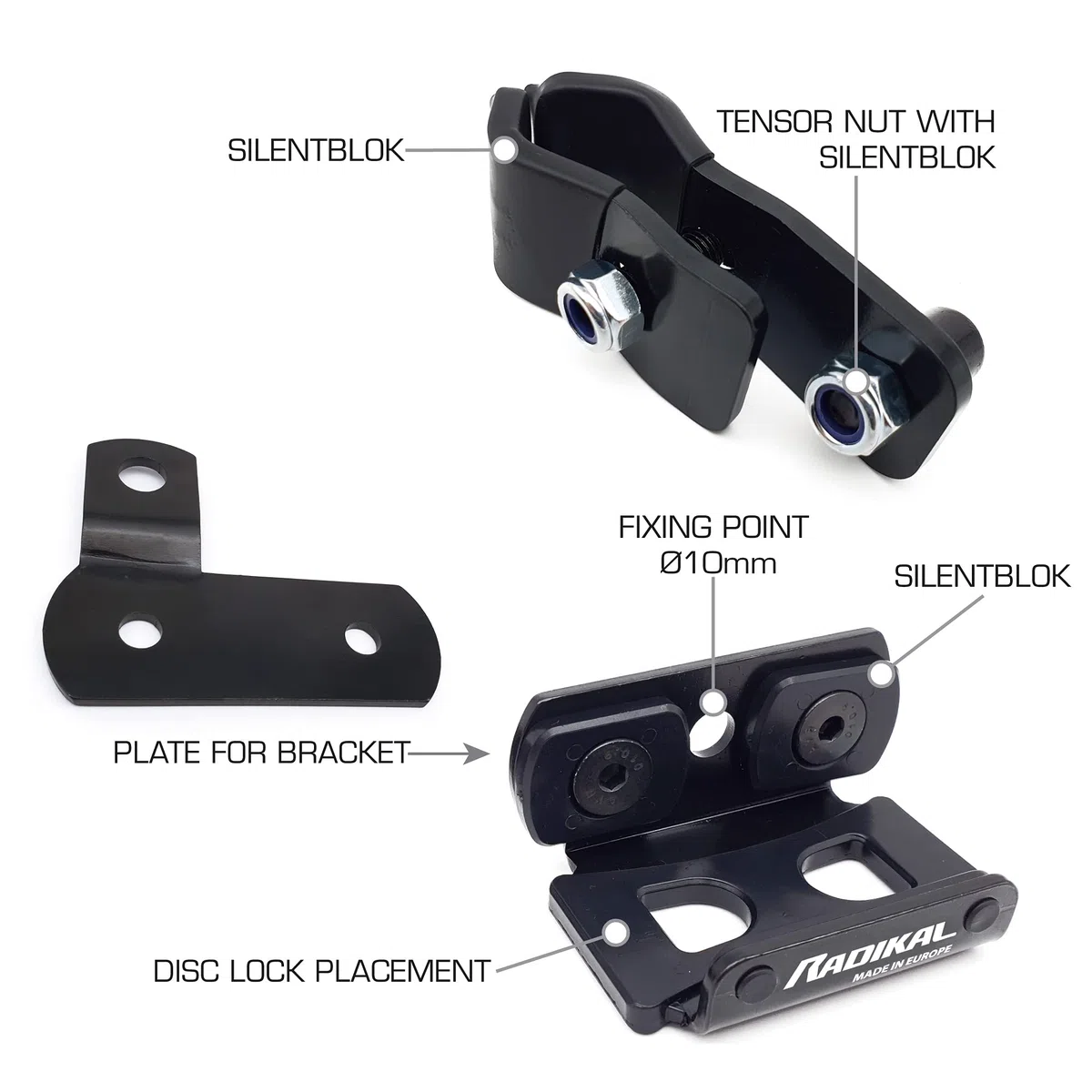 RADIKAL RK402 Soporte Antirrobo RK10/RK14S/RK310S para Fijar a Tubos o Tornillos