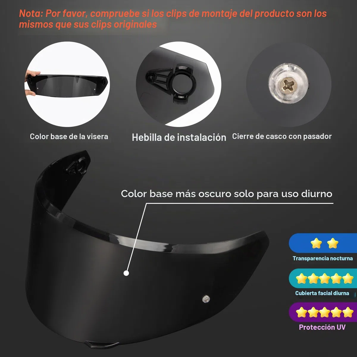 PSLER Visera de Casco para AGV New K3 (E2206),Solo para cascos K3 talla S/M/L Visera Tintada para Casco de Motocicleta Accesorios de Repuesto(Negro Oscuro)