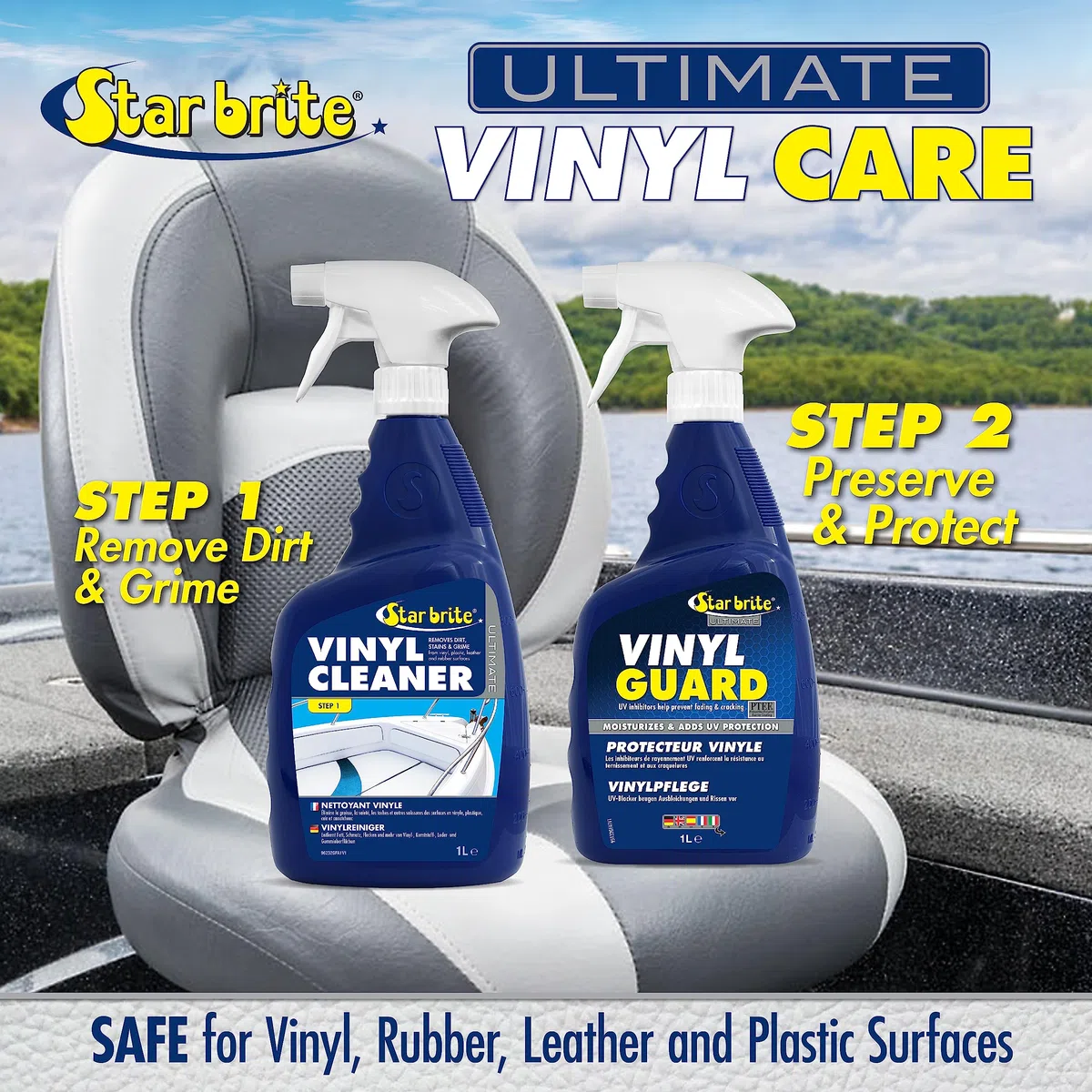 STAR BRITE Ultimate Limpiador Vinilo - También para Caucho, Cuero y Plástico - Elimina la Suciedad & Manchas Persistentes en la Tapicería Interior y Exterior, en Automóviles, Barcos, Ropa Impermeable