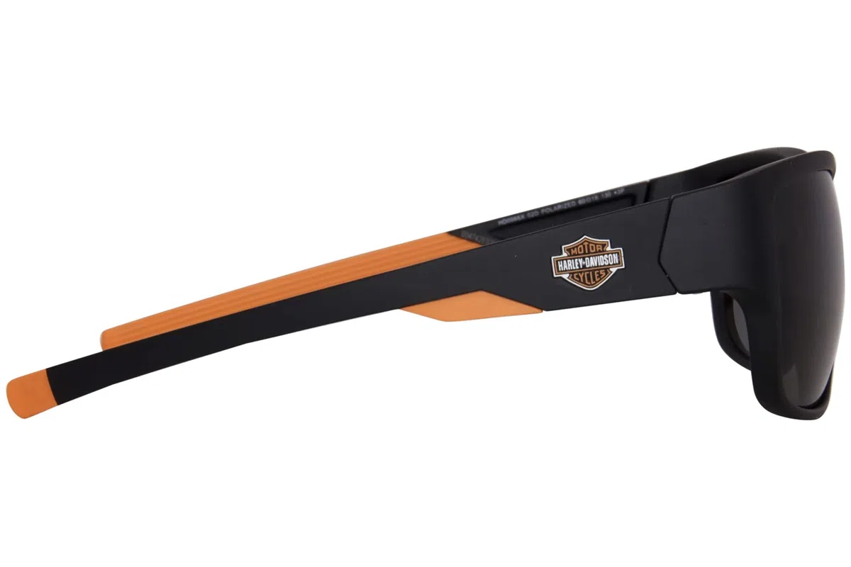 HARLEY-DAVIDSON HD0966X Gafas de Sol para Hombre, Gafas de Sol Casual Ligeras, Lentes Cuadradas, Lentes Polarizadas Ahumadas, Negro Mate y Naranja