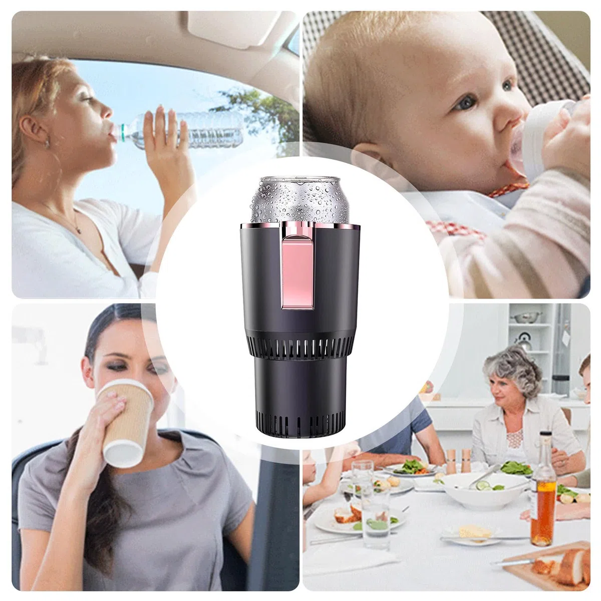 Calentador de agua para coche, calentador de café y enfriador de agua 2 en 1, soporte antideslizante para bebidas para coche, soporte para bebidas de coche con pantalla LCD, expansor de taza de coche