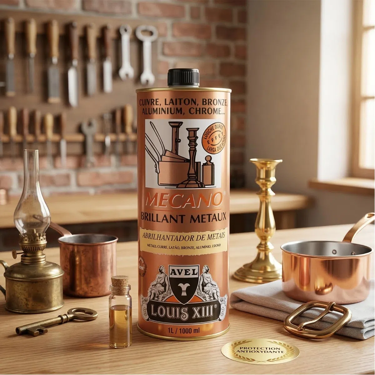 Louis XIII Abrillantador de Metales Met Mecano1L 1000 ml – Limpia y Da Brillo a Cobre, Bronce, Latón y Aluminio | Protección Antioxidante y Brillo Duradero | Fórmula Concentrada desde 1911