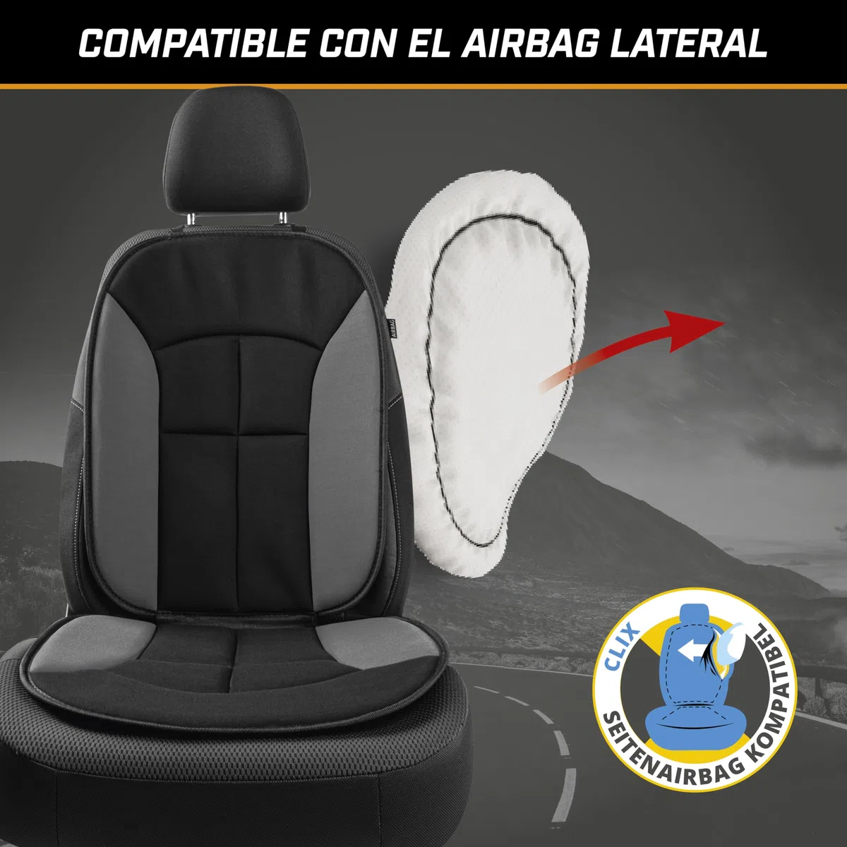 WALSER Funda de asiento para coche Novara universal y almohadilla protectora en negro gris Protector de asiento para coches y camiones 13447