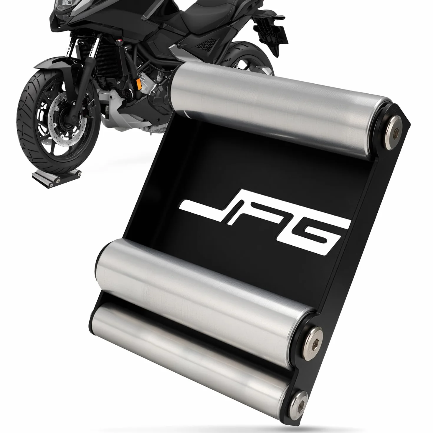 JFG RACING Motor de la Rueda de Motocicleta Rodillo de Ruedas Motor de Limpieza de la Rueda para Limpieza de neumáticos y lubricación de Cadena （Bike <485 LB WT y Ancho de neumáticos <180 mm