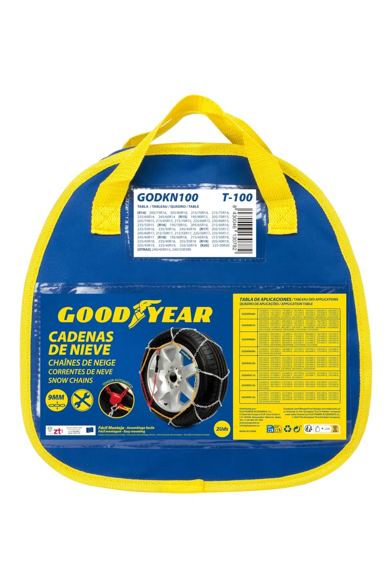 Goodyear Juego de 2 Cadenas de Nieve Metálicas para Coche de 9 mm Talla 100 con Tensor Automático Goodyear