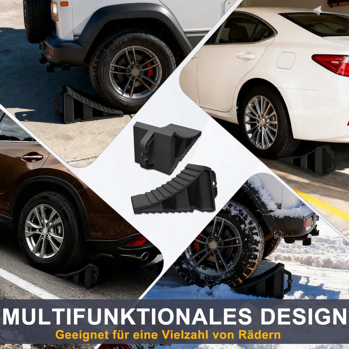XMTECH 2 cuñas de ruedas con mango, estable de plástico PP para automóviles, caravanas, color negro