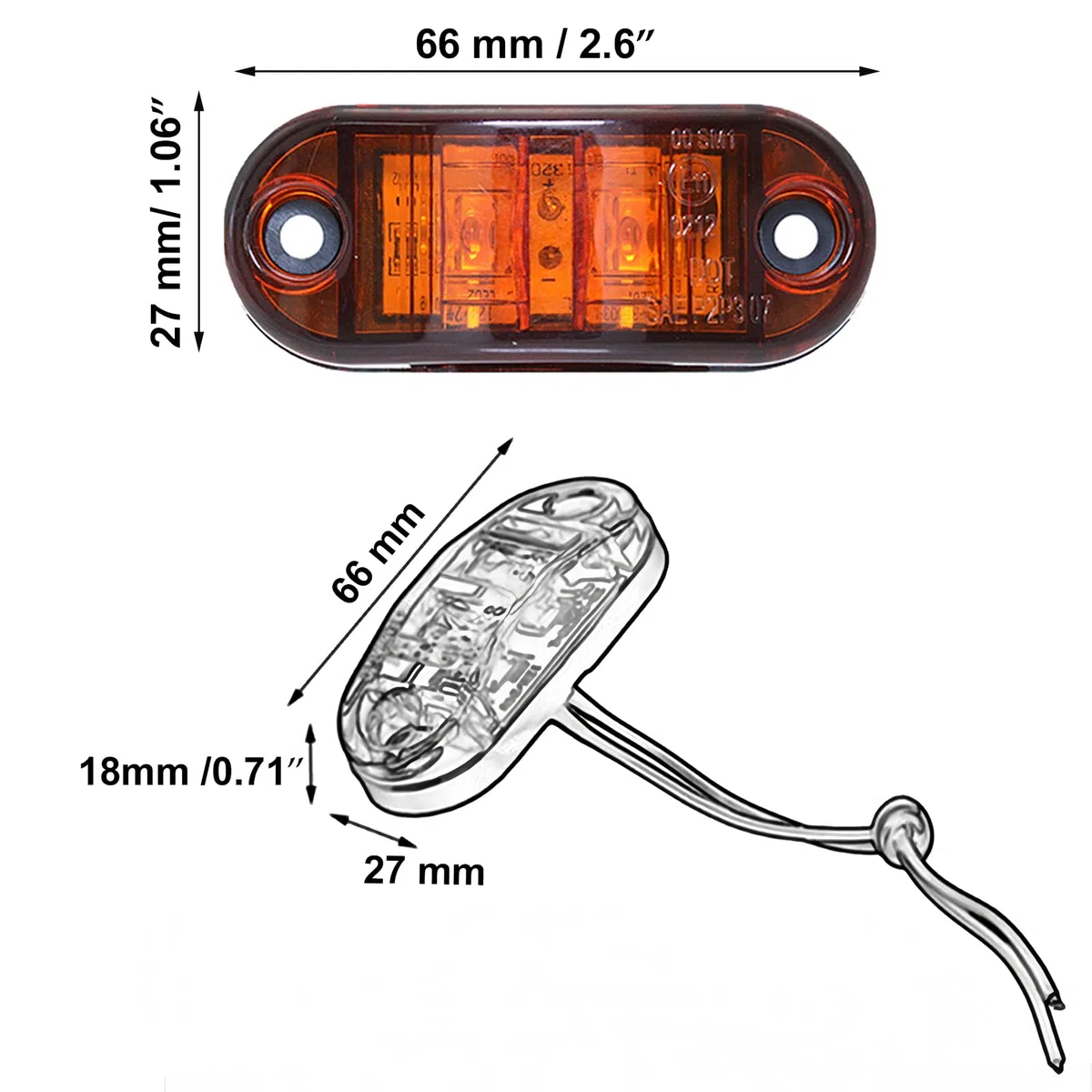 10X 2 Luces LED de Marcador Lateral 12 / 24V Trailer luz Lateral de Advertencia Luz Amarilla para Camión RV Caravan