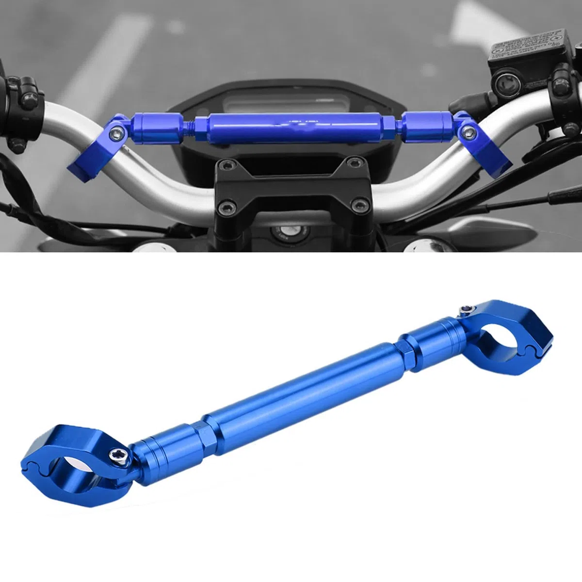 Aramox - Barra de equilibrio para moto, barra transversal universal de aleación de aluminio de 22 mm, manillar de moto, refuerzo de accesorios de palanca (azul)