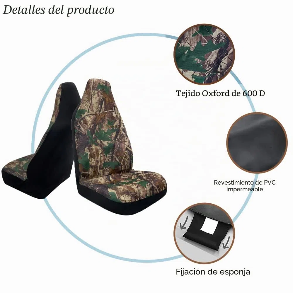 TOYOUN Fundas Asientos Coche Universal Delantero | Juego de Protector Asiento Coche Impermeables de 2 plazas | Fundas para Asiento de Respaldo Alto | Camuflaje Clásico, Montaje Sencillo |