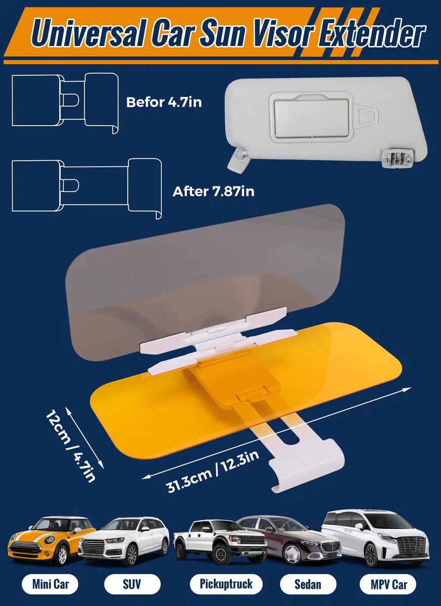 Visera Antideslumbrante 2 en 1 Visera HD para Automóvil para Conducción Diurna y Nocturna Visera para Automóvil Bloqueador Solar Parasol Ajustable para Automóvil y Extensor de