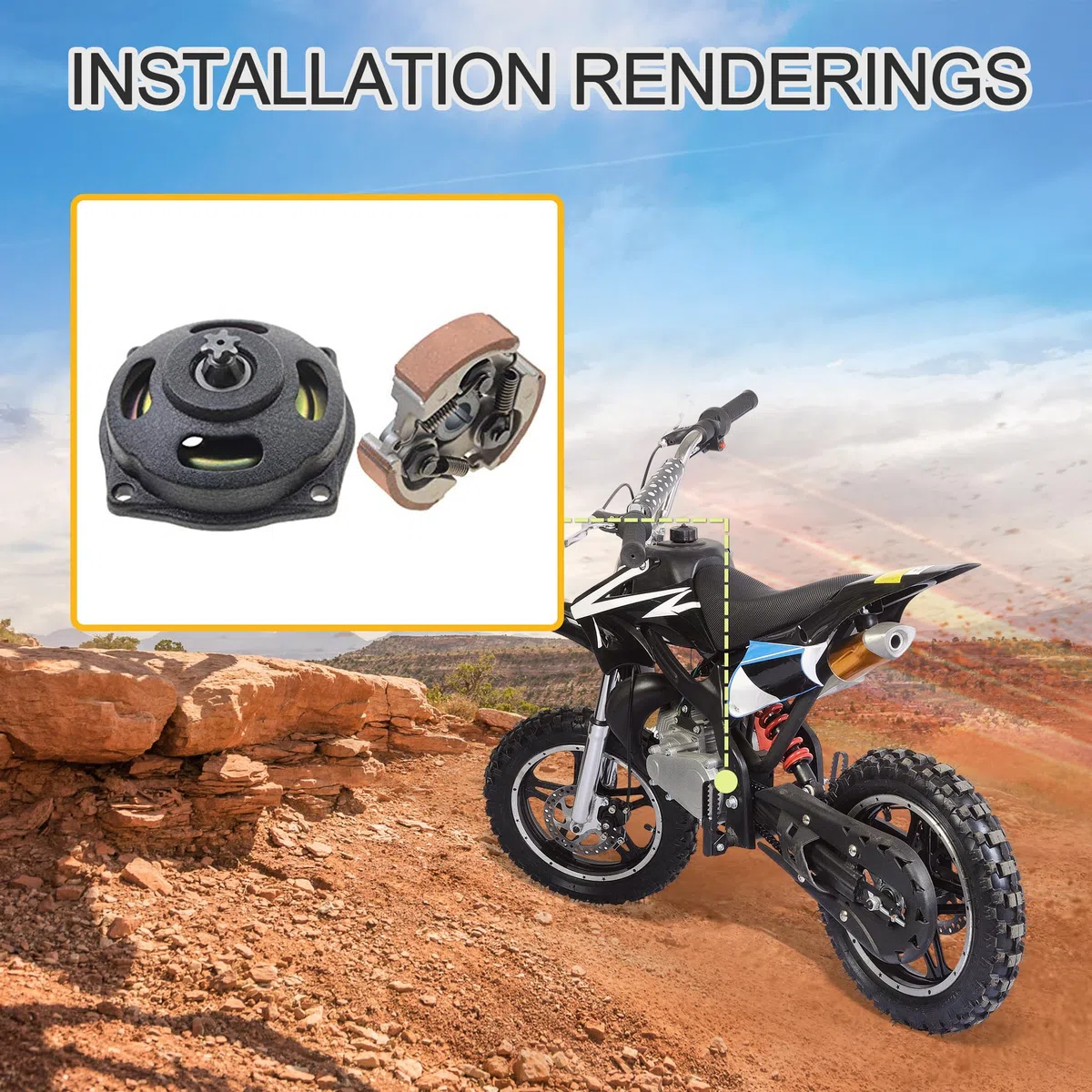 GOOFIT Conjunto de tambor de embrague de caja de 6 dientes con Kit de disco de embrague reemplazo para 2 tiempos 47cc 49cc Pocket Dirt Bike Mini ATV Quad Scooter