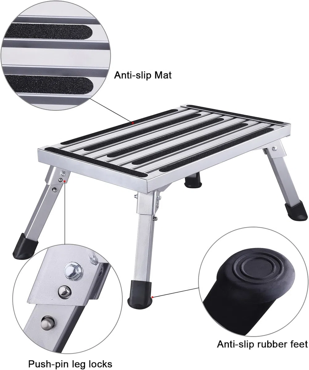 Johgee 47 x 30 x 23 cm Estable aluminio escalera de 1 nivel Plataforma de trabajo carga máxima 250 kg