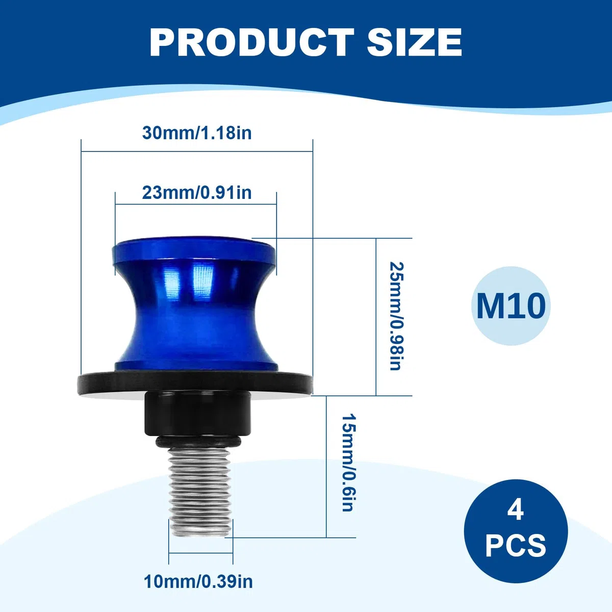 4 Piezas Diábolos para Moto: M10 Azul Carretes de Brazo Oscilante Aluminio CNC, Brazo Oscilante Motocicleta, Caballetes Traseros de Moto, Brazo Oscilante Motocicleta, Motocicleta CNC Soporte Trasero