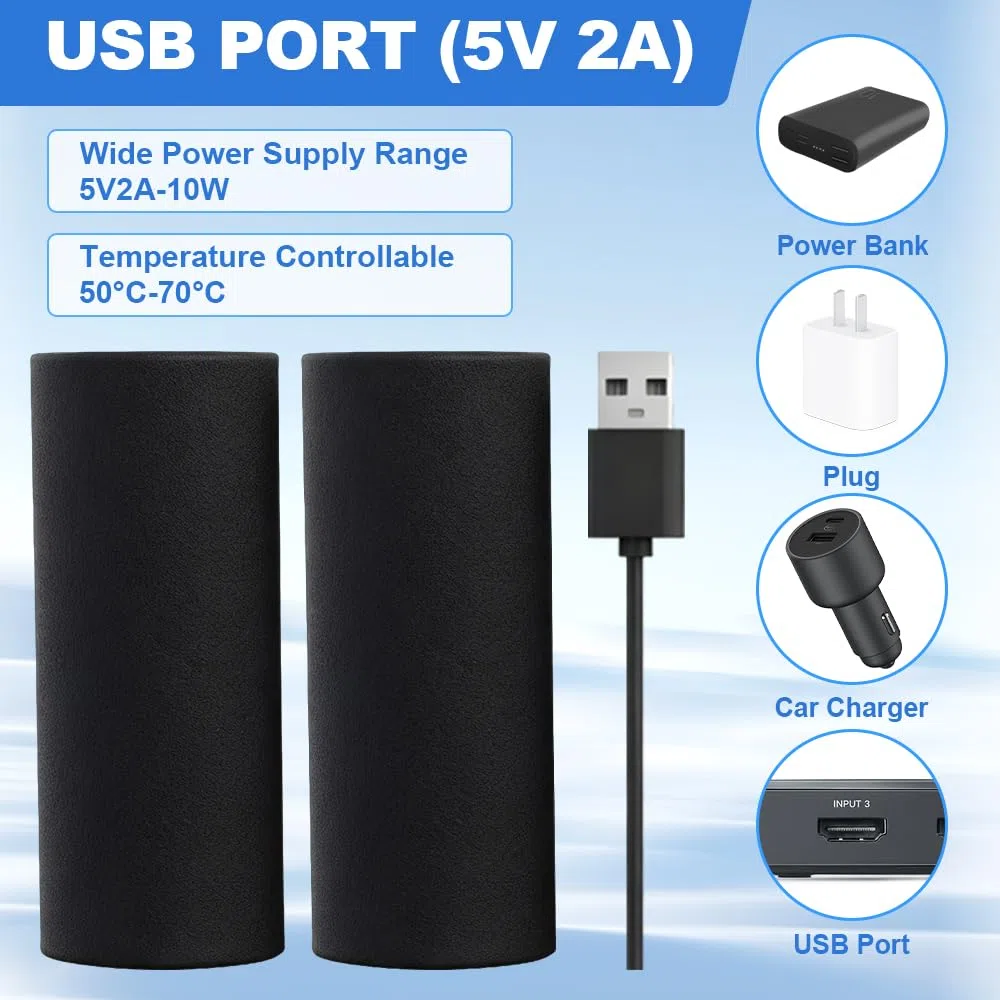 Puños Calefactables de Moto, 5V USB Puños Calefactables para Motocicleta y Bicicleta, Universal Puños Calefactable, Mango de Calefacción, Control Inteligente de Temperatura de 3 Niveles