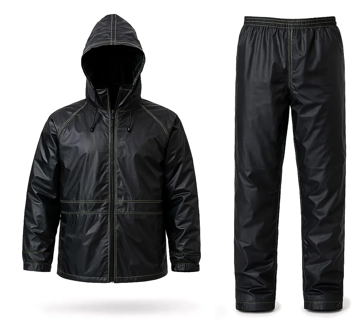 Auto Accessori Lupex Mono de moto, impermeable, resistente a la lluvia, cortaviento, negro, con bolsillo, completo con chaqueta y pantalón de lluvia con capucha retráctil, PVC, unisex para hombre y