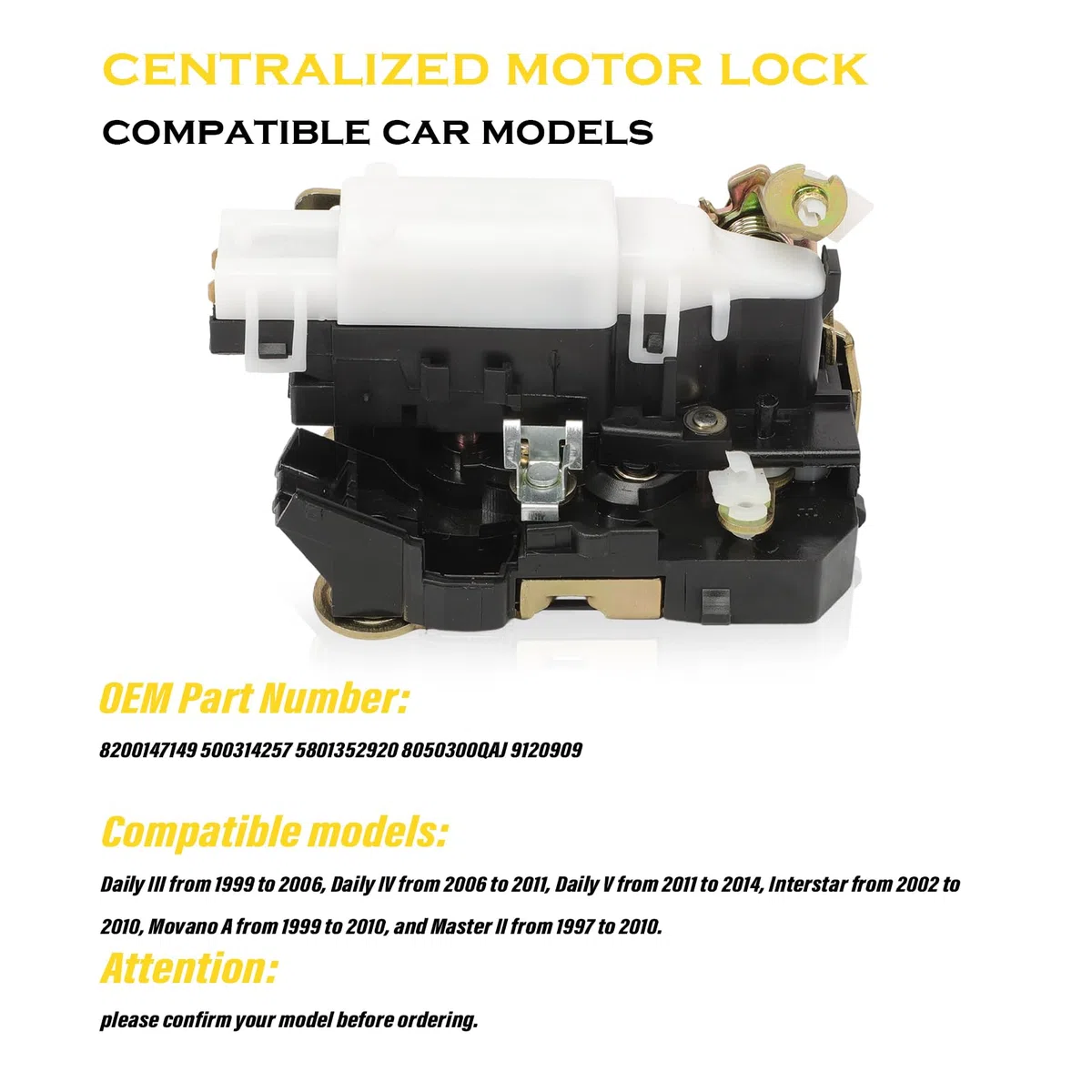 Cerradura Puerta Delantera Izquierda para Master 2 Movano A Interstar Daily 3/4/5 8200147149 5003142 Motor de cierre centralizado de la cerradura de la puerta del conductor