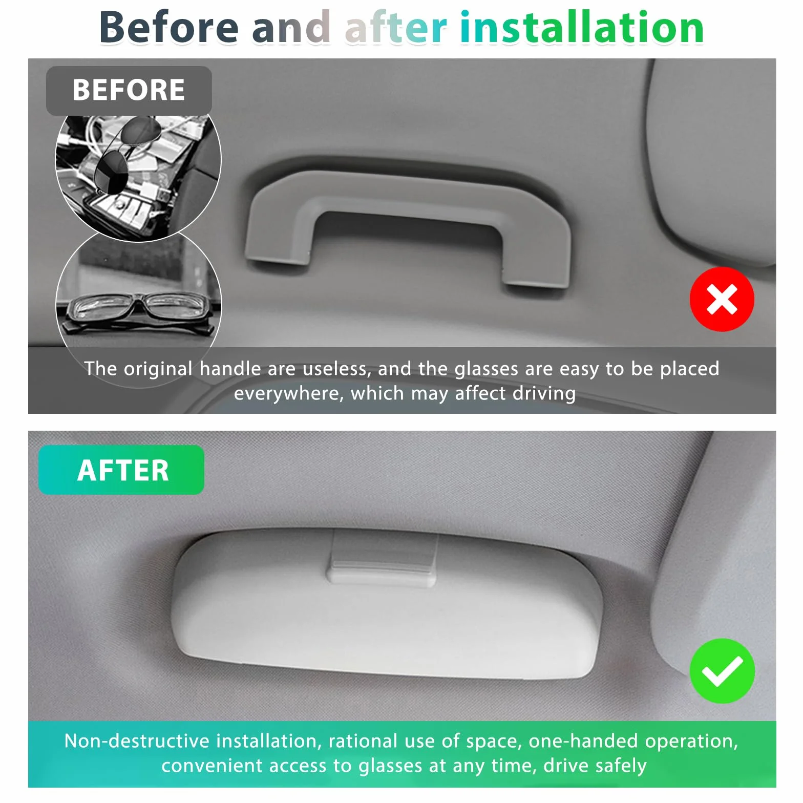GAFAT Compatible con Volvo XC40 XC60 XC90 V60 V90 S60 S90 2018-2025 2026 2027 Soporte para Gafas de Sol, Estuche para Guardar Gafas, Organizador Interior Accesorios (Gris)