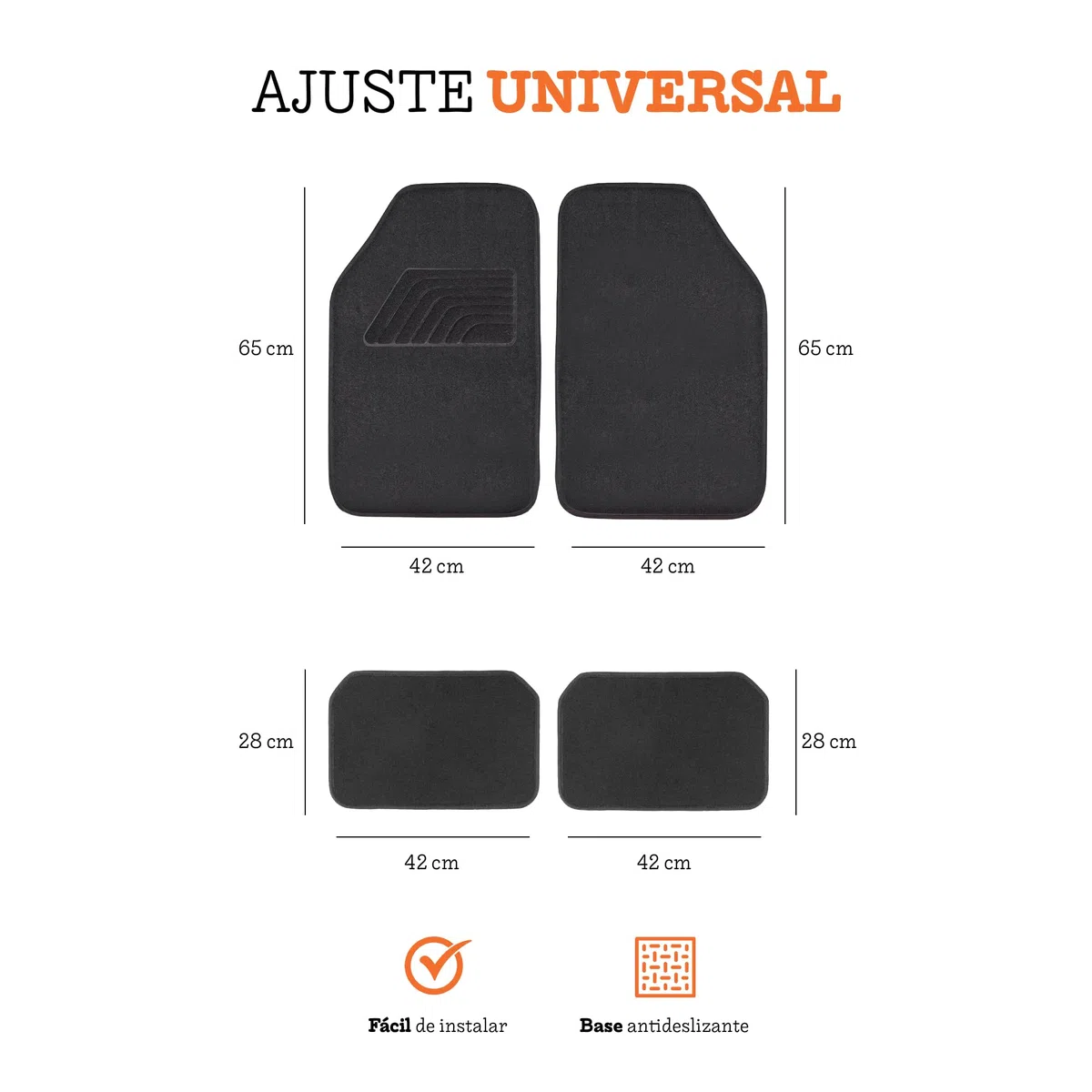 Alfombrillas Coche Universal Pack 4 Piezas (2 Delanteras + 2 Traseras), Alfombra Moqueta para Suelo, Alfombrilla Antideslizantes, Fácil Limpieza, Accesorios Coche Interior