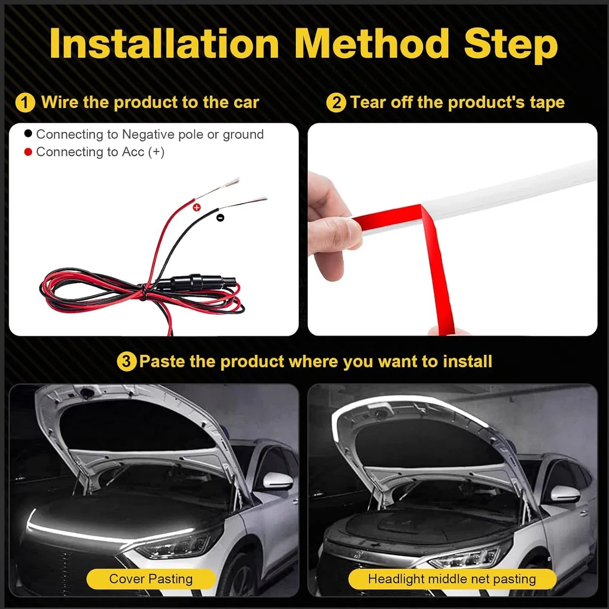 Tira luminosa LED para campana de coche, 1,8 m, 12 V, LED dinámico, brillante, exterior, flexible, tira de luz, luces diurnas para coche, camión, SUV, 71 pulgadas
