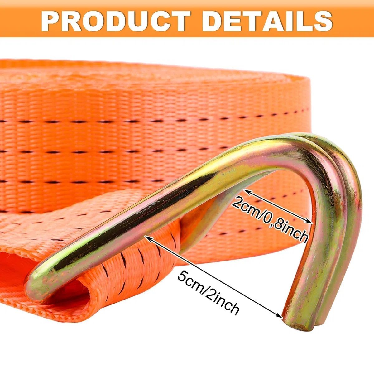 ASelected Pack de 2 Cinchas de Amarre 5 cm X 8 m, Correas de Amarre con Trinquete 3000 kg en Poliéster Naranja, Eslingas de Amarres con Gancho para Remolque, Moto, Coche y Carga