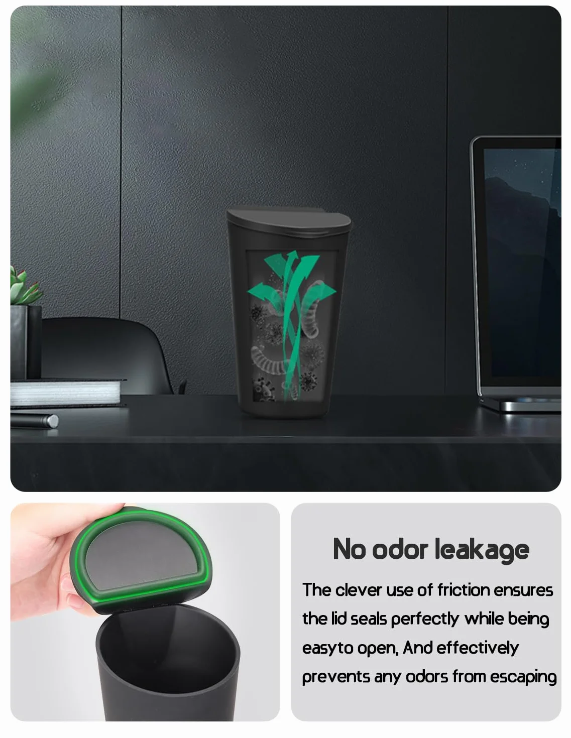 BMZX Bote de basura para coche con tapa, soporte para tazas pequeño, bolsillo para puerta, contenedor de basura para auto, oficina en casa, negro, 1 paquete