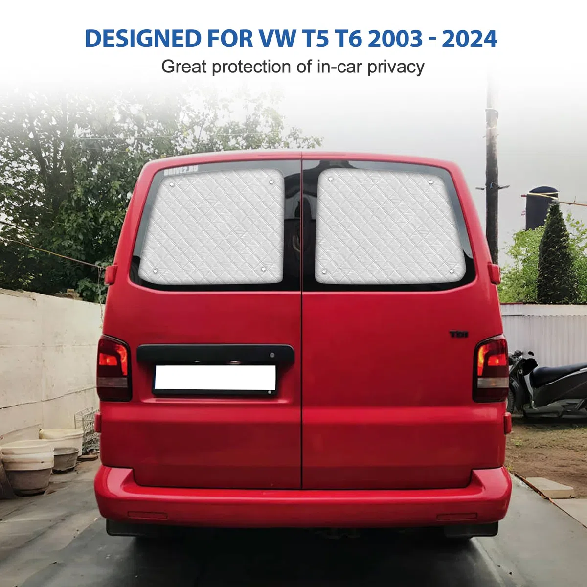 Parasol Coche Trasera Compatible con VW T5 T6 2003-2024, Parasol Trasero Doble Puerta, Protección Solar Interna Protección UV, Plegable