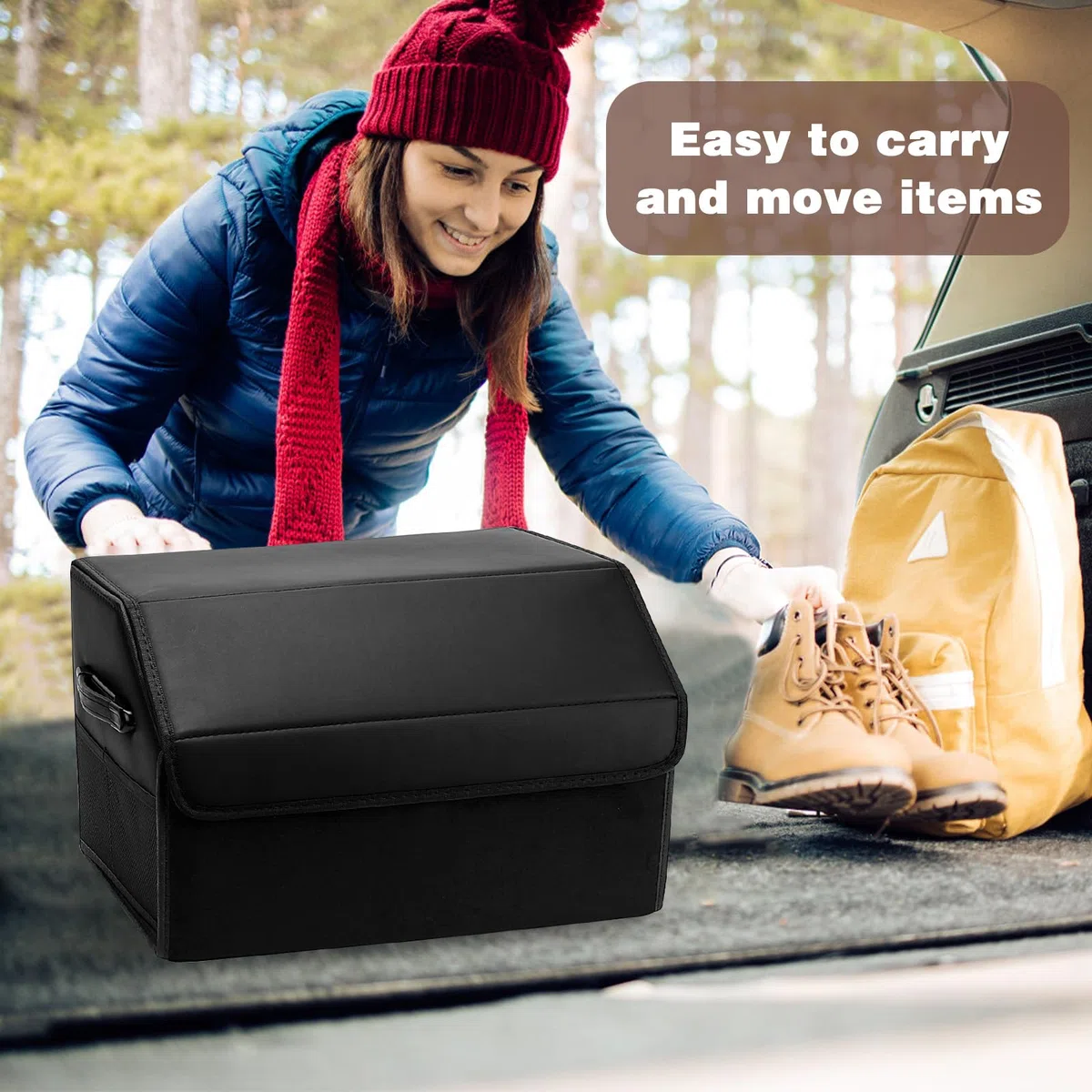 Organizador de Coche para Almacenamiento, 40L Organizador de Maletero de Coche, Caja de Almacenamiento de Cuero Plegable, Bolsa Antideslizante para Maletero para todos vehículos(Negro)