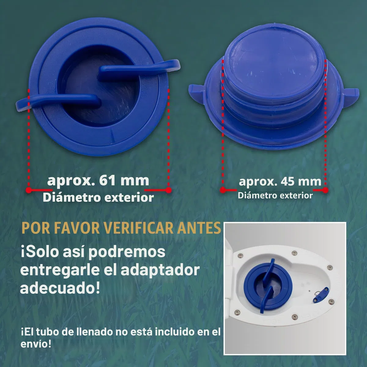 Waterwin, Adaptador de depósito de agua para autocaravana, Accesorio para boquilla de llenado, Tapa AG45 D: 61