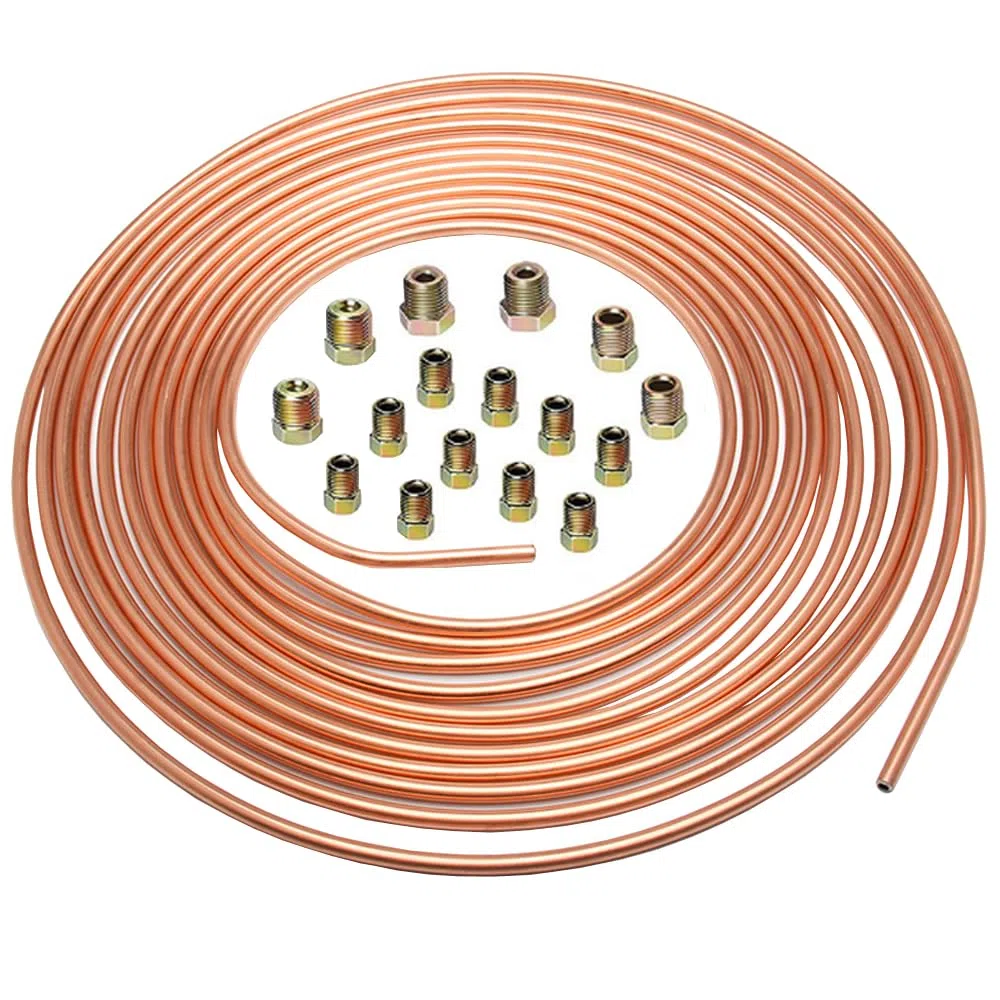 4,75mm Tubo de Freno de Cobre para Auto 3/16" Kit de Línea de Freno Manguera de Freno Recubierta de Cobre Reemplazo Automóvil Tubería de Freno Aceite 7,6m de 16 Tuercas