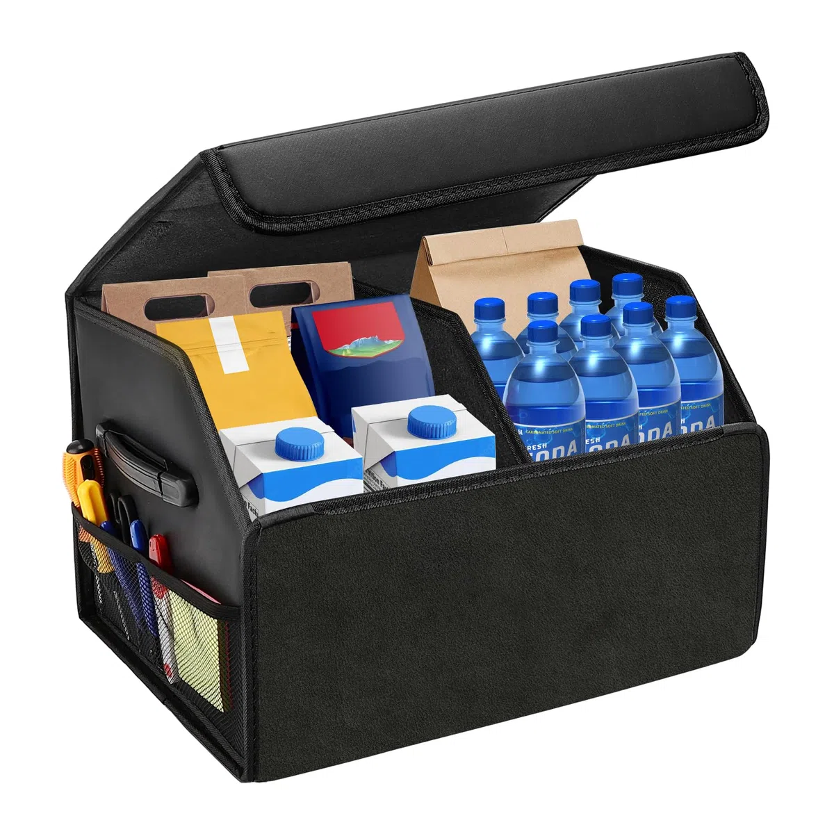 Organizador de Coche para Almacenamiento, 40L Organizador de Maletero de Coche, Caja de Almacenamiento de Cuero Plegable, Bolsa Antideslizante para Maletero para todos vehículos(Negro)
