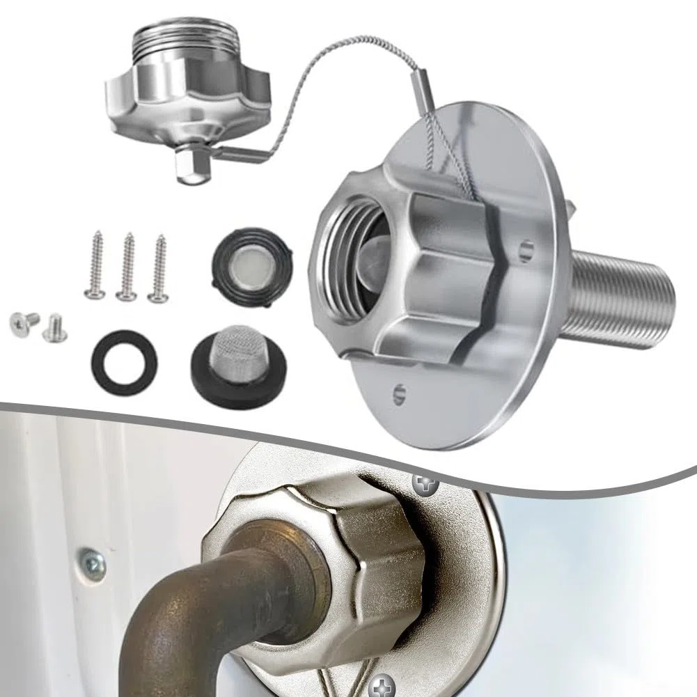 Entrada de agua RV City de acero inoxidable con válvula de retención de manera 3/4 GHT a /2, para adaptador NPT conexión de agua dulce, para caravana
