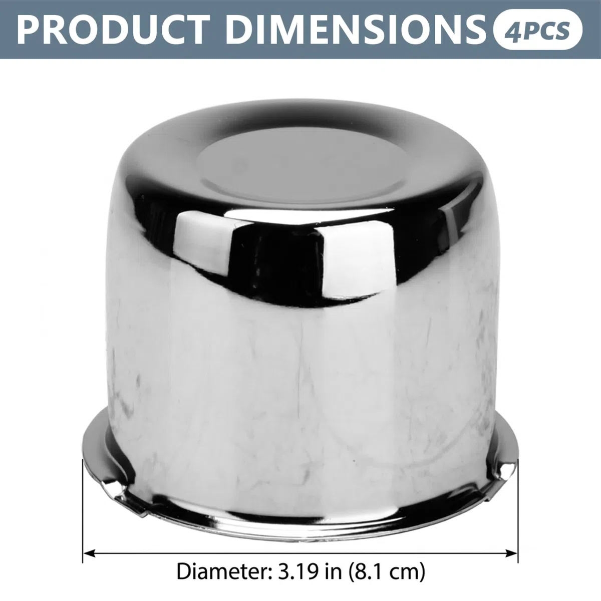 Tapas centrales, paquete de 4 tapas centrales para ruedas - Buje de remolque de 81 mm (3, 19), cubiertas de llantas cromadas brillantes para vehículos recreativos, remolques, barcos, SUV - Acabado pla