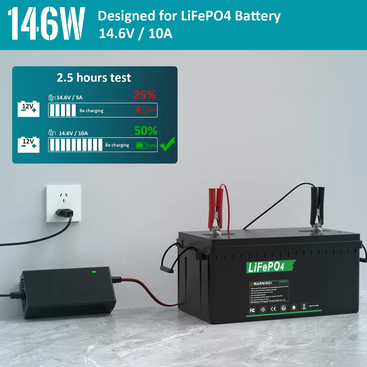ASUNCELL 14,6V/10A LiFePO4 Cargador de batería de coche, cargador de batería para coche de 6V y 12V plomo hasta 120Ah y 12,8V litio, baterías de litio-hierro-fosfato