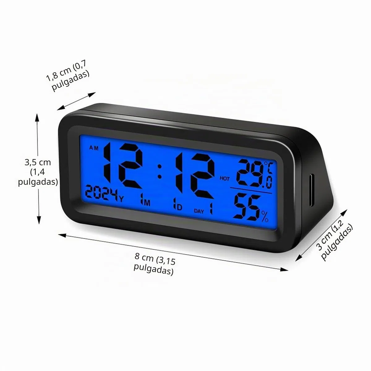 Reloj de Tablero de Automóvil, 3 en 1 Reloj Coche Solar de Automóvil Digital/Termómetro/Higrómetro, Mini Autoadhesivo Reloj Temperatura Coche Salpicadero, para Hogar y Coche