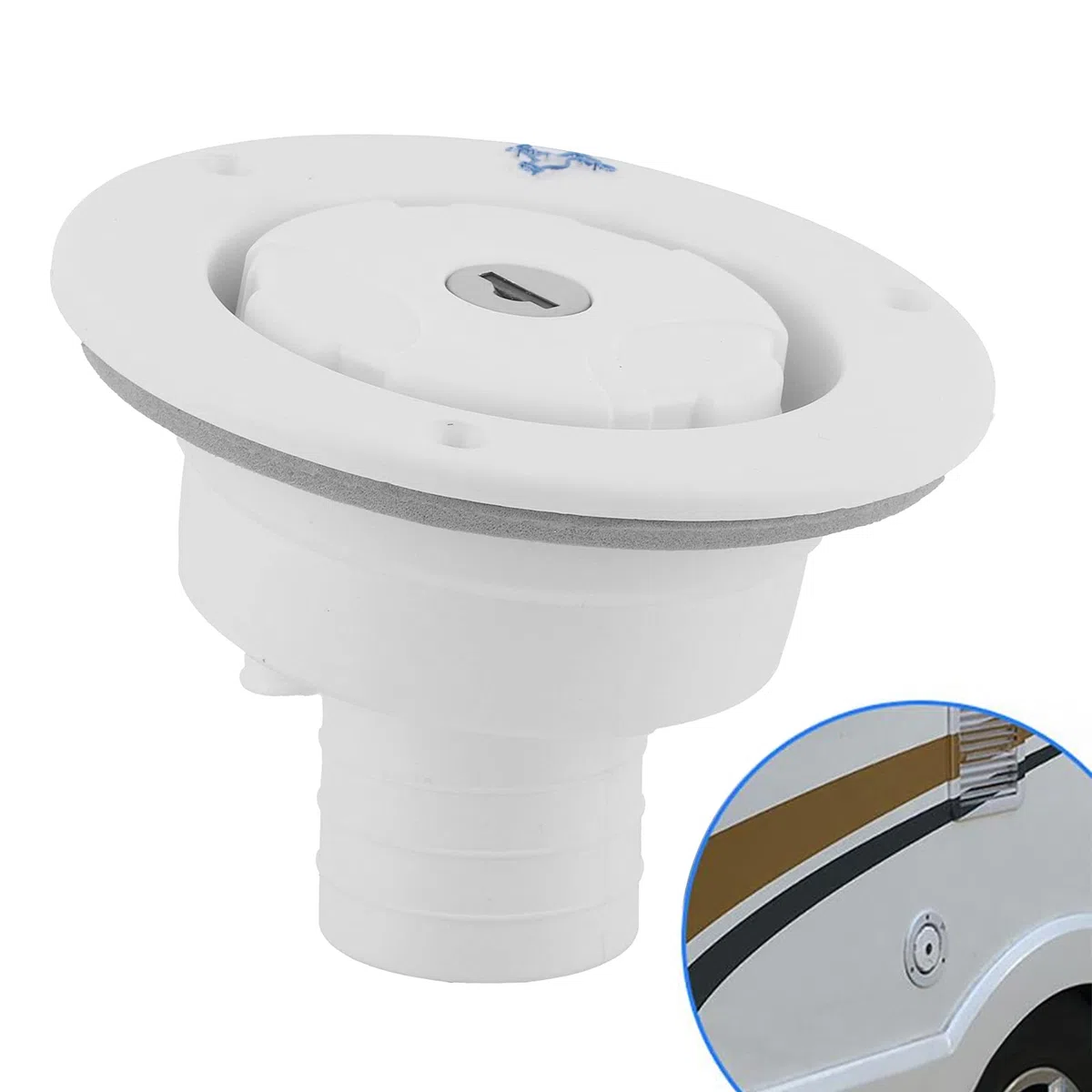 Tapa de llenado de escotilla a prueba de fugas con bloqueo de entrada de agua por gravedad con 2 llaves, color blanco, para caravana, autocaravana, material plástico duradero,