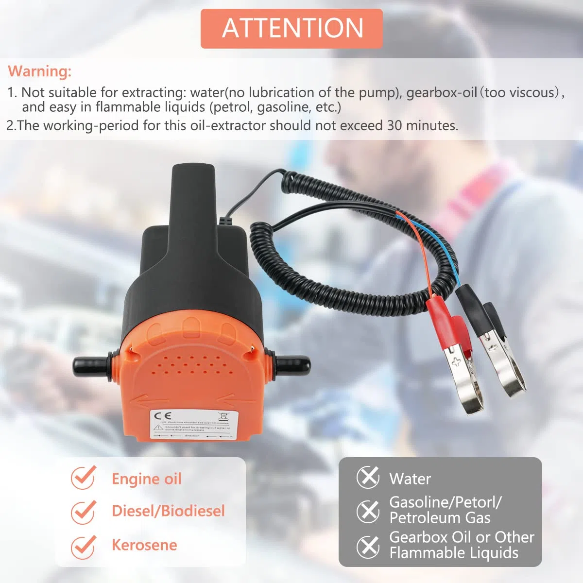 flintronic Bomba Extractora de Aceite, 12V 80W Bomba de Aceite de Aspiración Bomba de Transferencia de Aceite y Diesel, para Automóviles/Motocicletas/Barcos/Caravanas-con Protección de sobrecarga