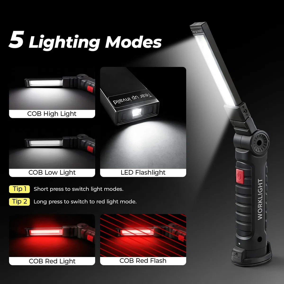 Lámpara LED de taller 4 unidades, regalo para hombres, mecánico, lámpara de trabajo | linterna | recargable taller lámpara de mano con imán y gancho para herramientas de reparación de coches y camping