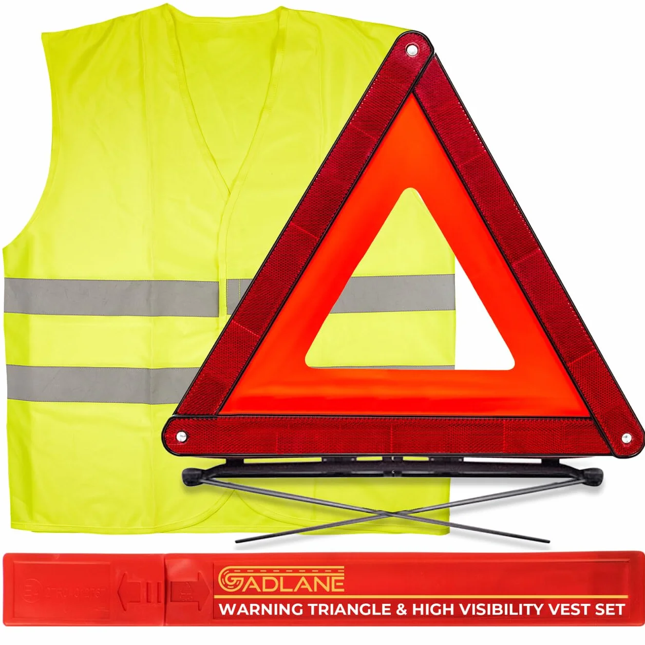 GADLANE Triangulo Coche Homologado Ece & Chaleco Reflectante Reflexiva Plegable Advertencia De Carretera