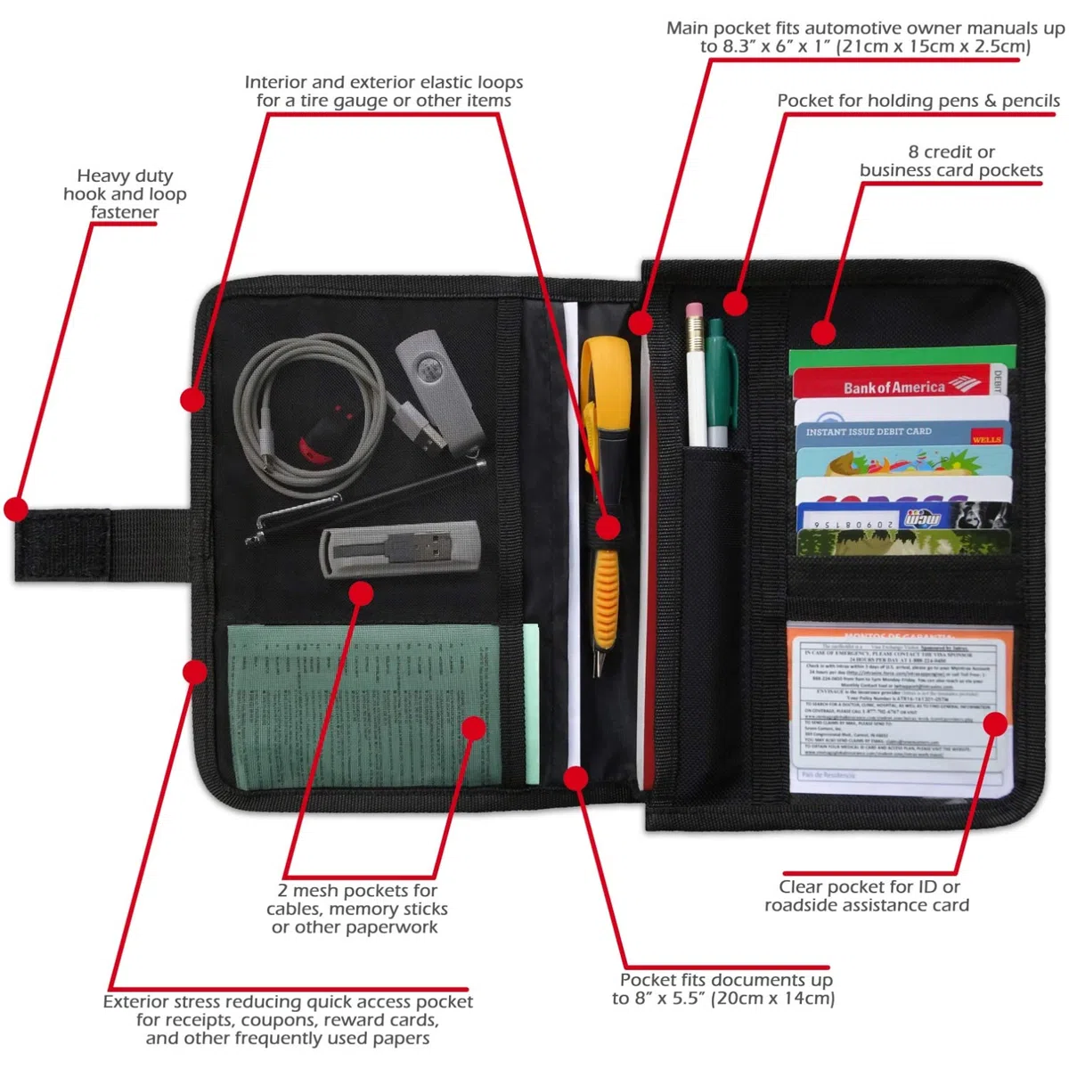 Organizador de compartimento para guantera, soporte para documentos de coche, bolsa para manual del propietario, cartera de almacenamiento de vehículo para tarjeta de registro y seguro, soporte de