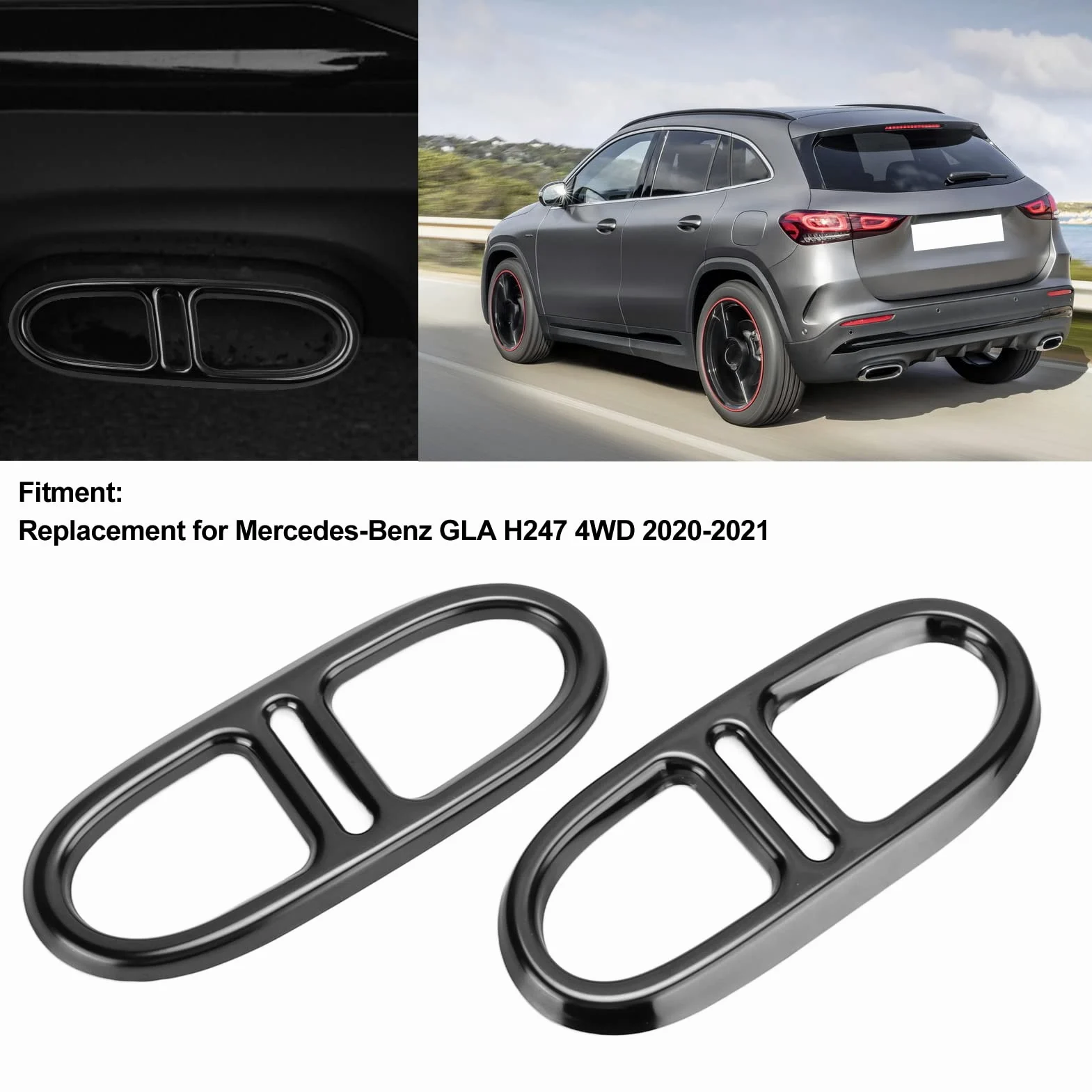 Para Gla H247 4WD 2020-2021, 2pcs Acero Inoxidable Embellecedores Tubo Escape Trasero, Marco Garganta Cola Tubo Coche Negro Brillante