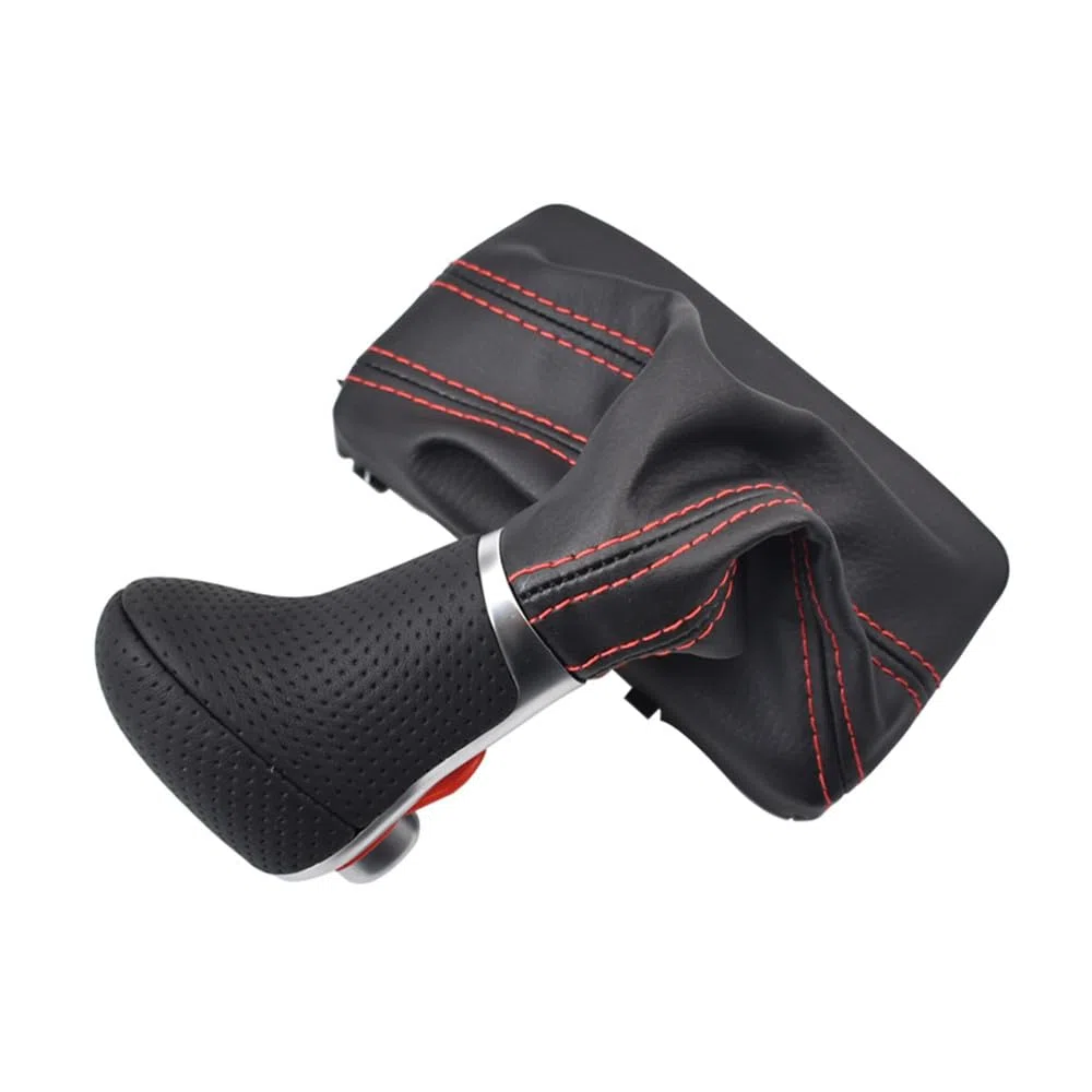 Pomo de palanca de cambios automático con funda de palanca de cambios negra transpirable, transmisión de costuras rojas para Au-di A3 A4 A5 A6 Q5 Q7 2004 2005 2006 2007 2008 2009 2010 2011 2012 2013