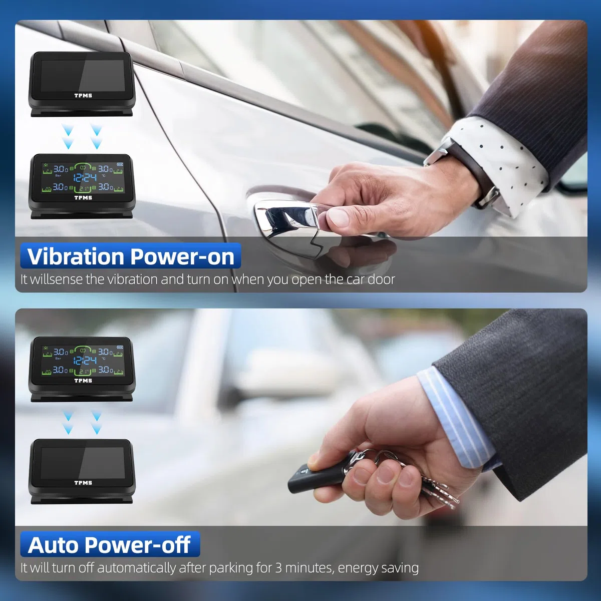 TPMS Sistema Monitoreo de Presión de Neumáticos con Soporte, Control Presion Neumaticos Coche, Carga Inalámbrica, Alerta de presión, Pantalla de Temperatura del Neumático 5Bar/99PSI