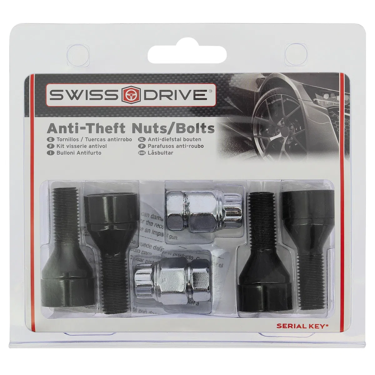 S SUMEX Juego de 4 Tornillos Antirrobo Premium de 14x1.50 L28 Acerados con Cabeza Rotativa Anti Mordazas con 2 Llave de Tulipa con 7 Puntas Redondas Color Negro