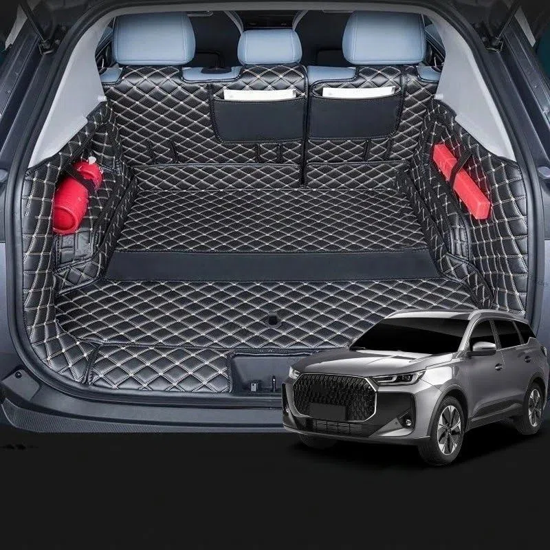 Alfombrilla Maletero Alfombrilla Maletero Coche para Chery para EBRO S700 2025 para PHEV Revestimiento Maletero Suelo Cuero Alfombra Bandeja Protectora Alfombrillas Bandeja(Black Mat)