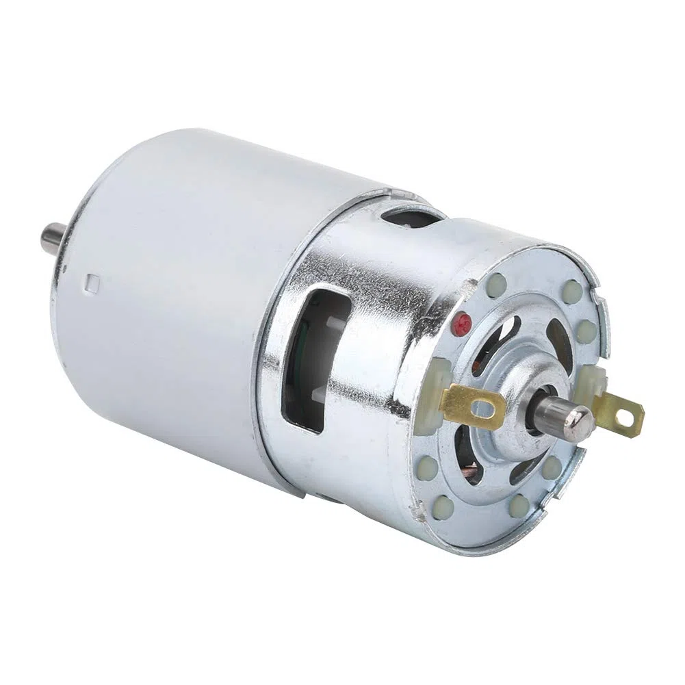 Motor de rodamiento de bolas, motor grande estable de CC 12-24 V, tornillo de alta velocidad doble para velocidad de alta revolución, diámetro del eje delantero y trasero d
